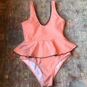 Cupshe Pink and Black Peplum One Piece NWT